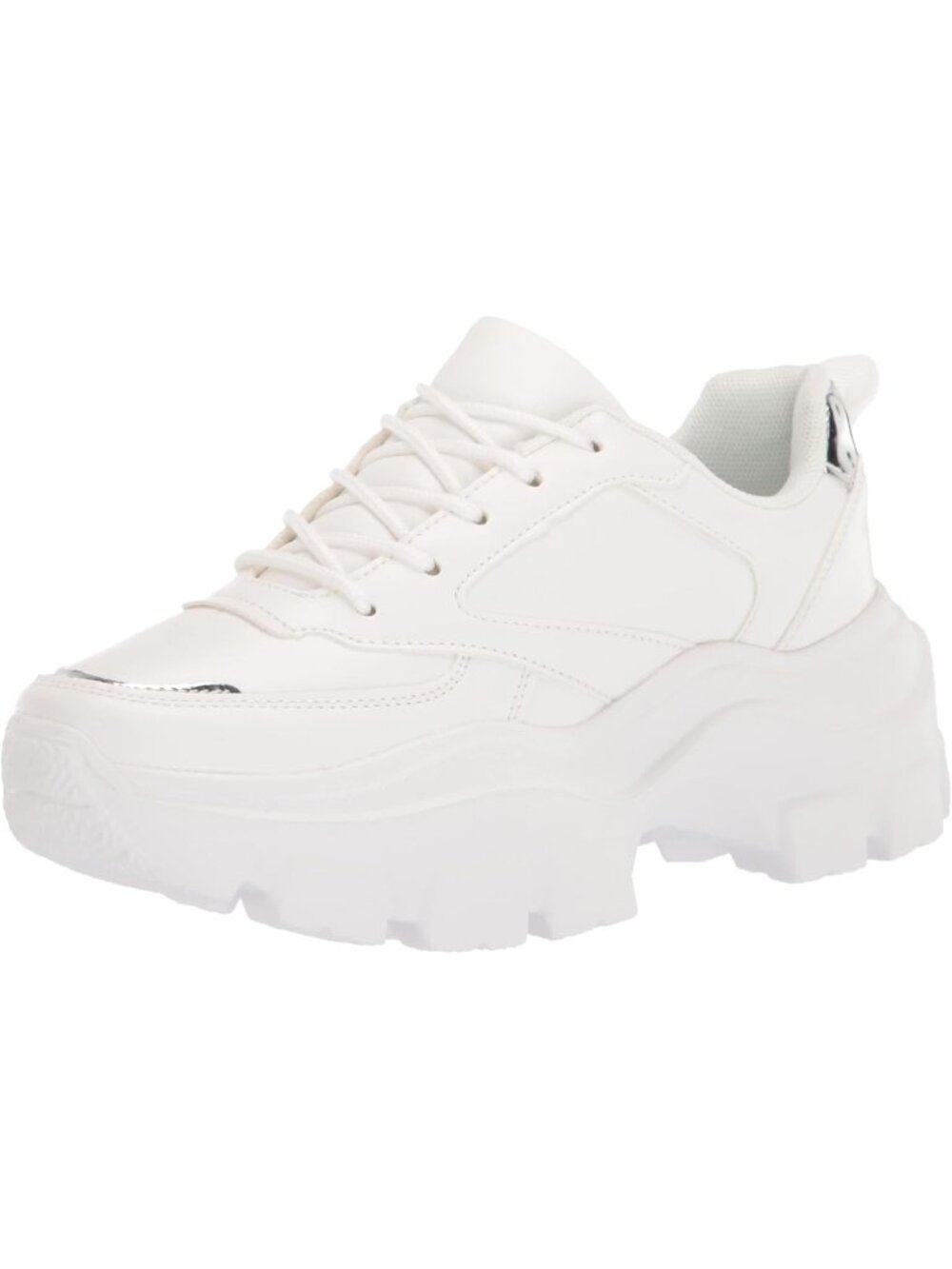 Women's White Silver Chunky Platform Sneakers Casual Lace Up Casual Shoes